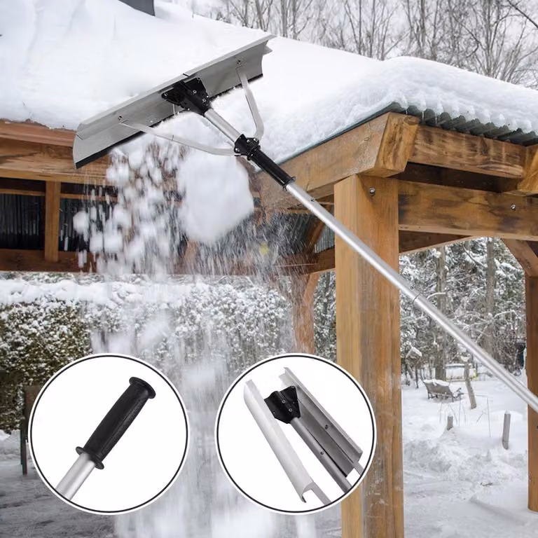 Pala da neve Izrielar 1,9-6,3 m con lama da neve regolabile in altezza in 5 posizioni Pala da neve con lama in alluminio larga 15 cm Pala da neve per vialetti e camminamenti in giardino