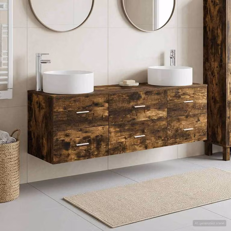 Set di mobili per il bagno moderno vidaXL in legno 3 pezzi, colore rovere e argento, L/P/H: 161.5 x 39.9 x 80.0 cm