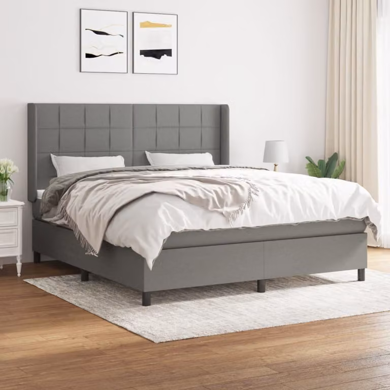 vidaXL Letto matrimoniale con materasso in tessuto grigio scuro 180x200 cm - Letto matrimoniale - Boxspringbetten - Bett - Schlafzimmermöbel