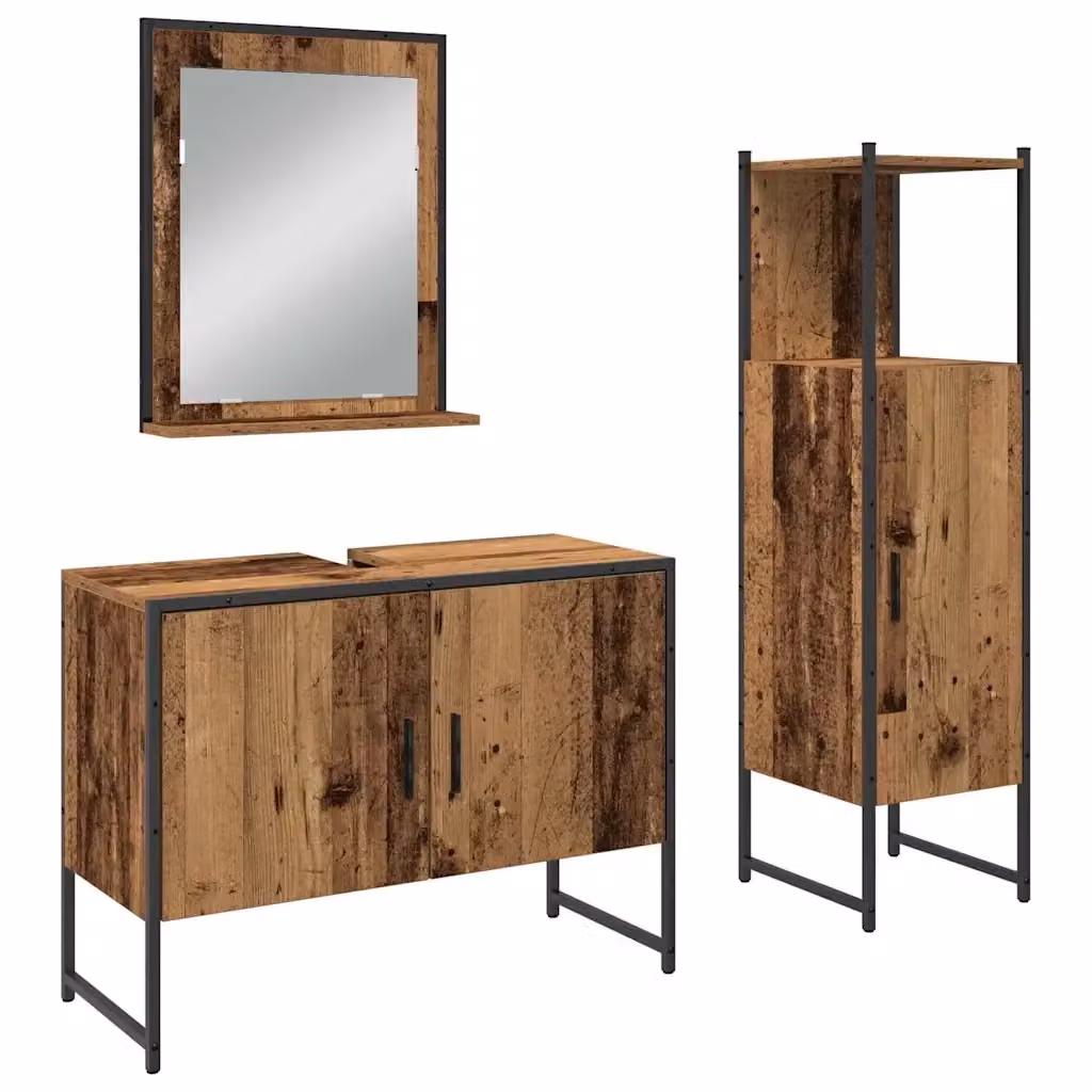 Set di mobili da bagno moderno vidaXL composto da armadietto con specchio, mobile lavabo e colonna alta in legno e vetro, Marrone e Nero, H 113.5 x L 80.0 x P 37.01 cm – 2