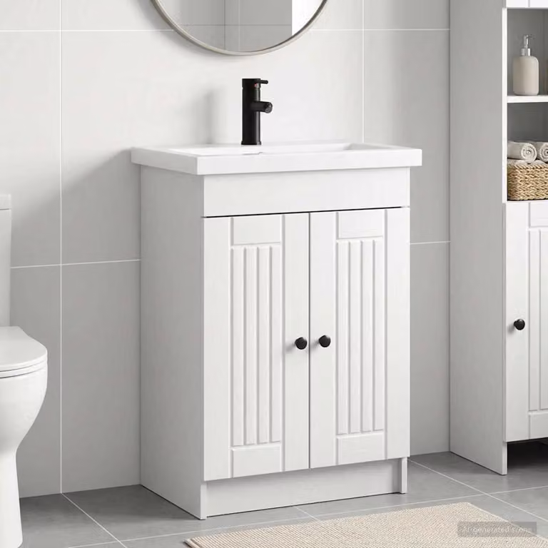 Set di mobili per il bagno moderno vidaXL in bianco e nero con ante a cerniera e ripiani interni, L: 56 cm, P: 37,5 cm, H: 81 cm