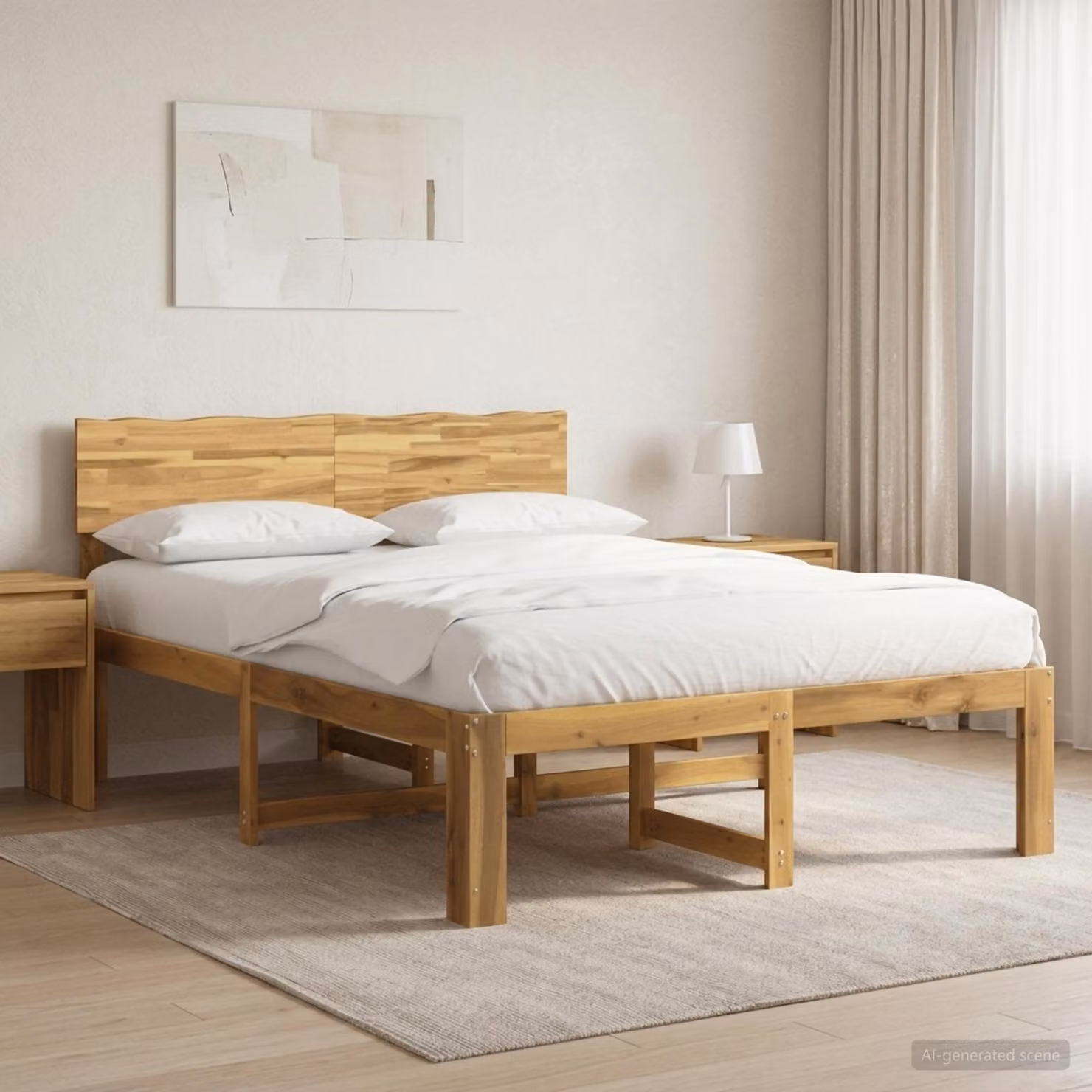 Letto matrimoniale con testiera vidaXL ROSTOCK in legno di acacia bianco L/P/H: 120 x 200 x 91 cm
