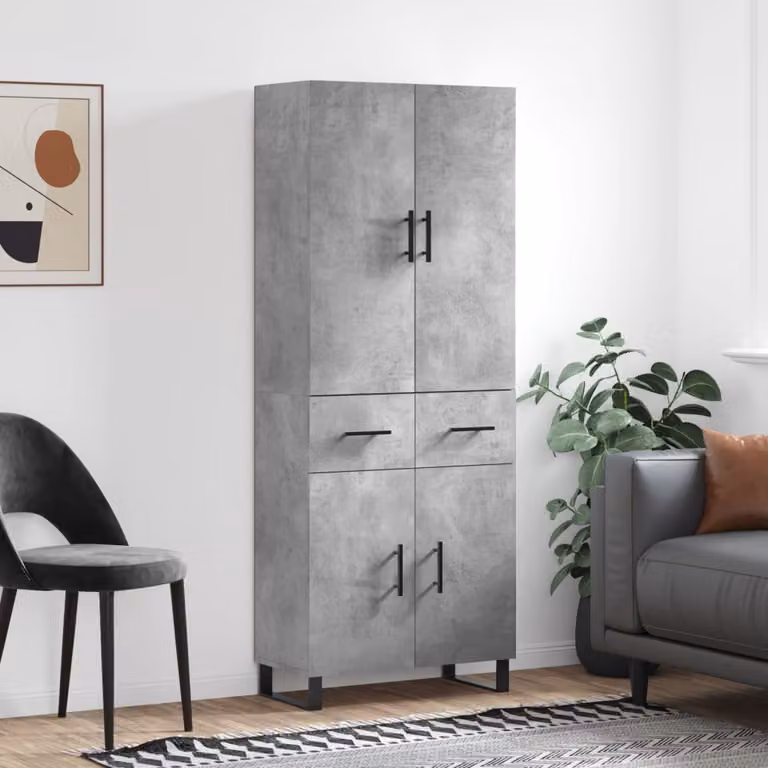 vidaXL Credenza Moderna Grigio con Ante a Battente in Legno e Metallo L: 69,5 cm, P: 34 cm, H: 180 cm