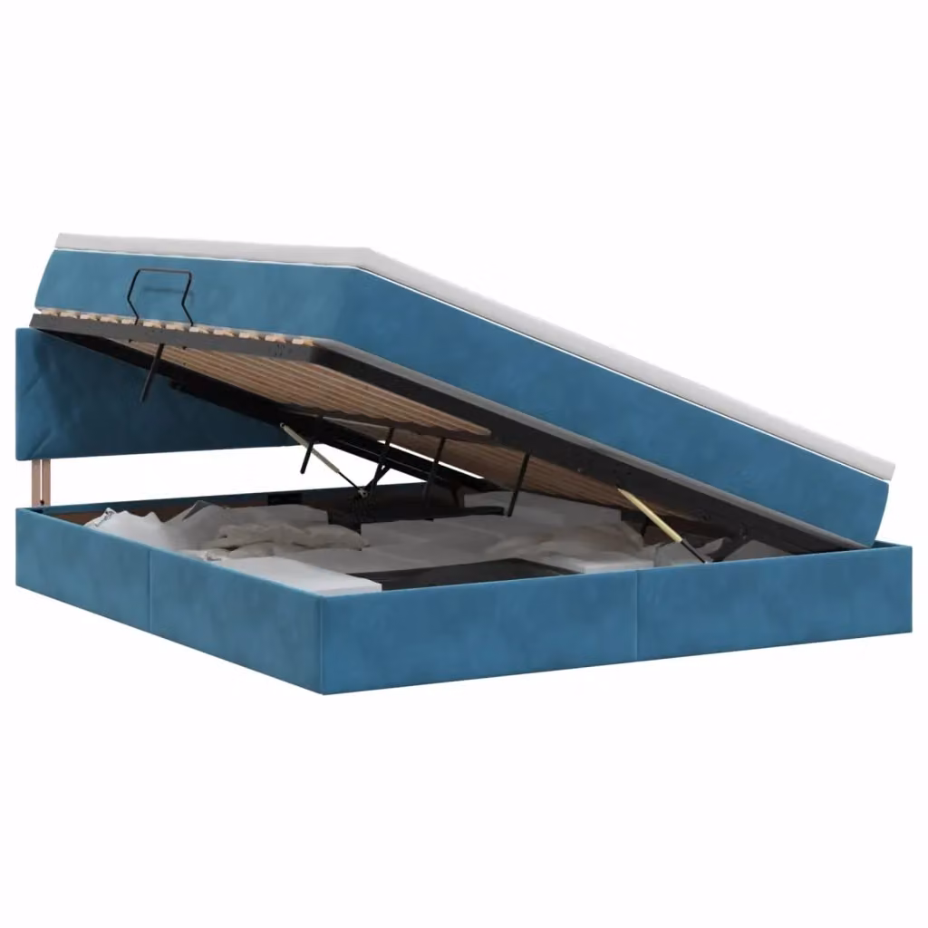 Letto con Contenitore vidaXL in Velluto Blu e Bianco L: 180 cm, P: 200 cm, H: 88 cm – 2
