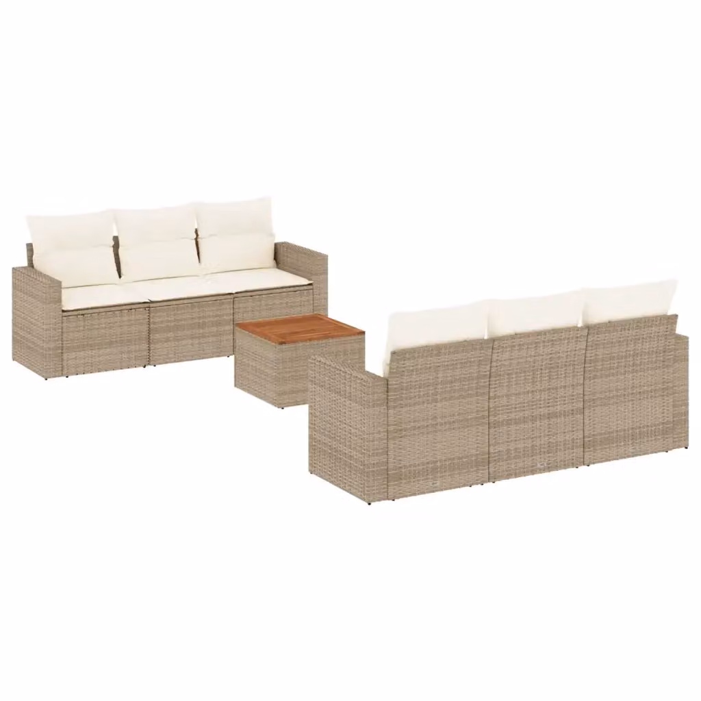 Set di divani da giardino VIDAXL in polyrattan beige con cuscini, design moderno a L con orientamento a sinistra, 7 pezzi – 2