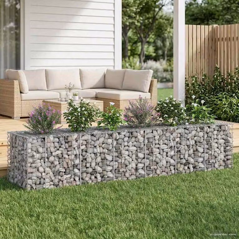Set di 2 letti rialzati in gabbione vidaXL in acciaio galvanizzato, Argento, L 260 x P 60 x H 55 cm