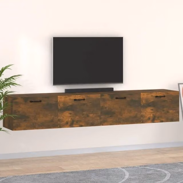 Set di 2 mobili da parete moderni vidaXL in legno multistrato color rovere fumo L: 100 cm, P: 36,5 cm, H: 35 cm