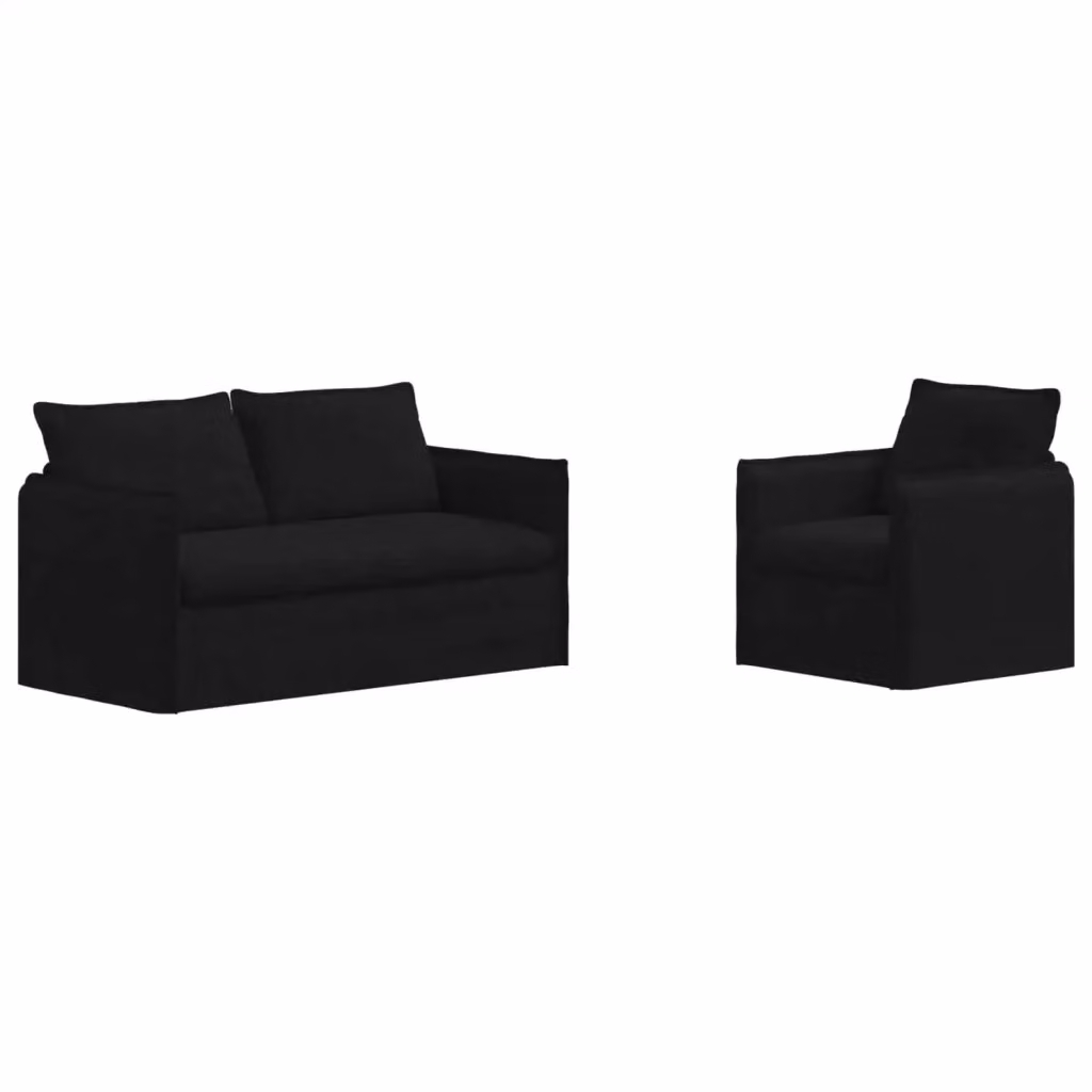 Set di 2 divani moderni vidaXL in tessuto nero con struttura in metallo per soggiorno o camera da letto – 2