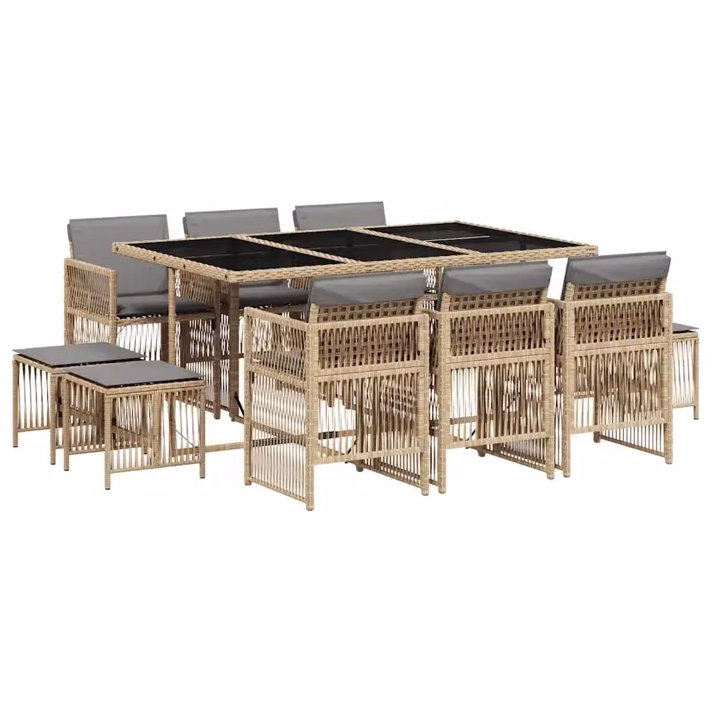 Set Pranzo da Giardino vidaXL 11 pz in Polyrattan con Cuscini Beige e Piano in Vetro – 2