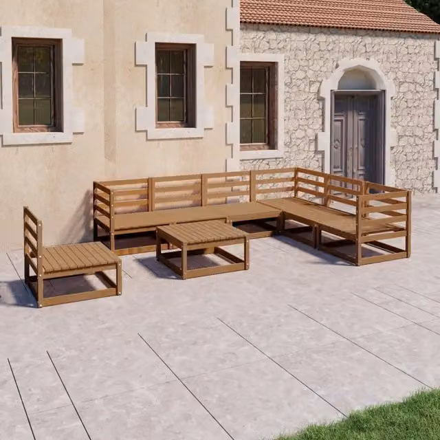 Set Salotto da Giardino 8pz Marrone Ambra Legno Massello Pino 3075772