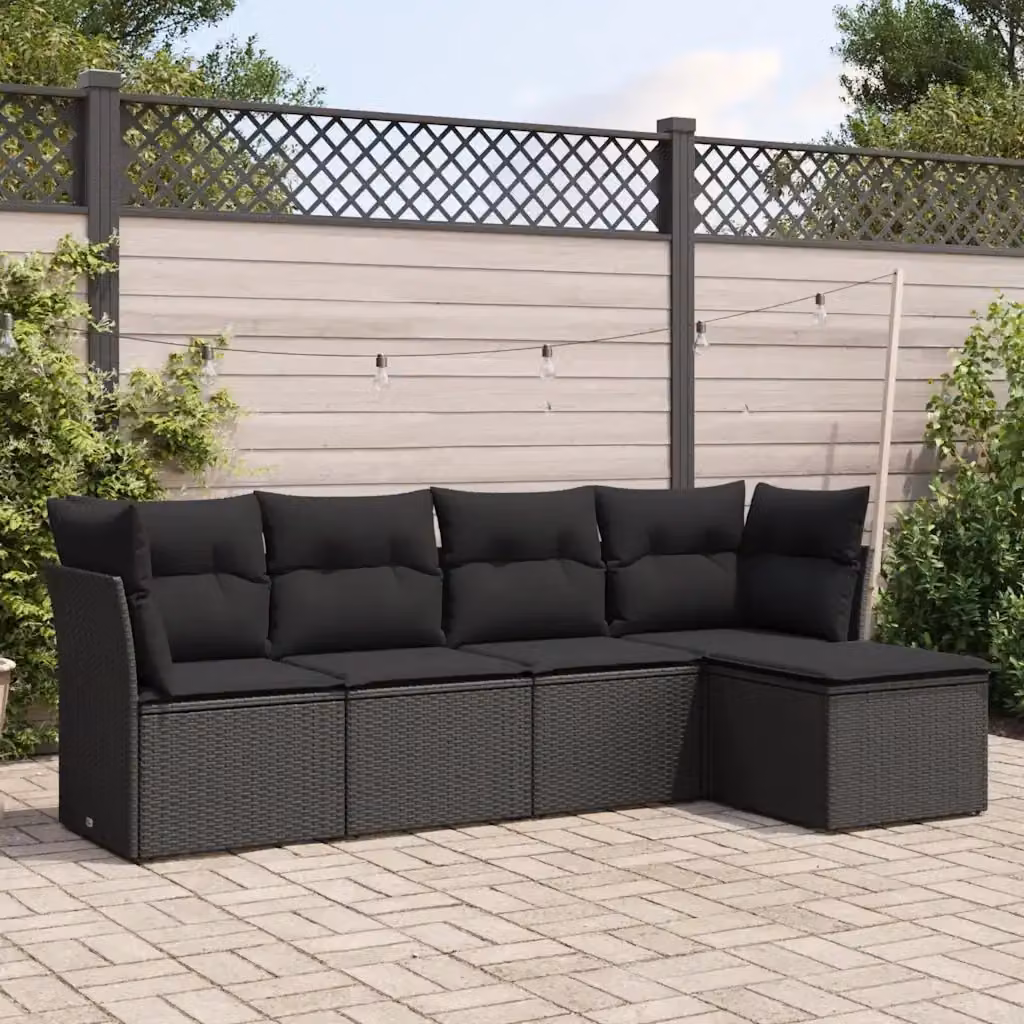 Set Salotto da Giardino Moderno a L con Cuscini e Ottoman Nero DESIGN IN – 2