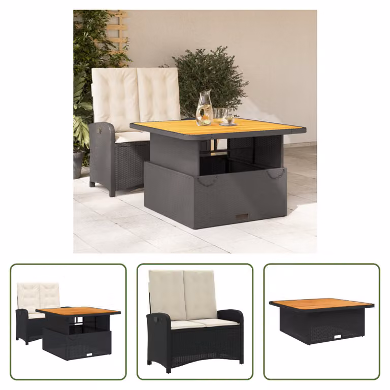 The Living Store Set da pranzo da giardino a 2 pezzi con cuscini in poly rattan nero