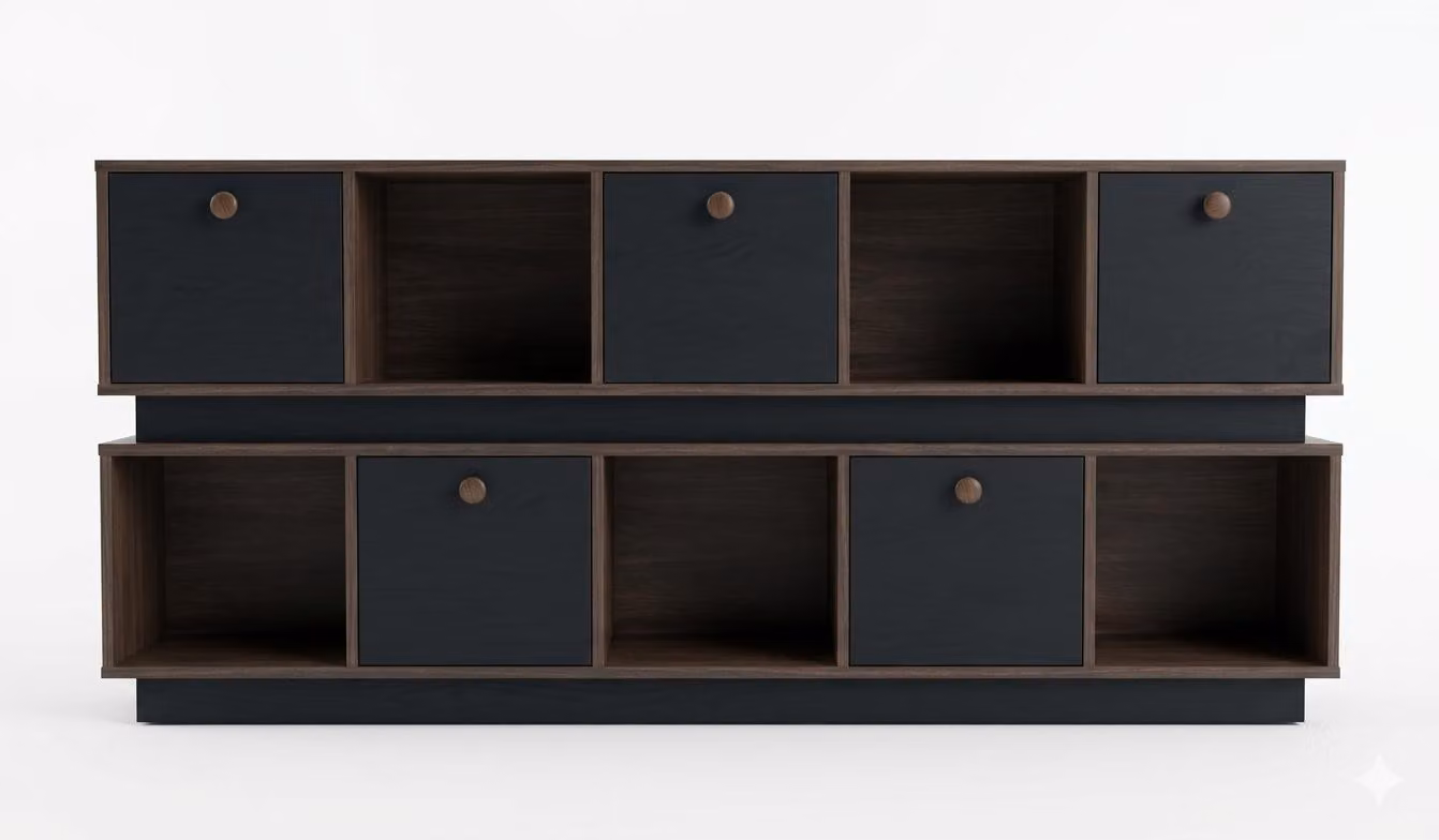 Armadio marrone per l'ufficio, mobiletto per lo studio, armadio in legno, stile moderno