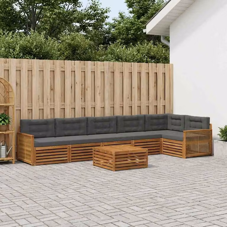 Set di divani da esterno vidaXL 7 pz in legno di acacia con tavolo da caffè, colore beige e antracite