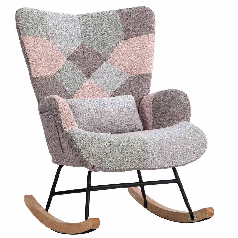 Sedia a dondolo relax Minimal con poggiapiedi e cuscino in legno e tessuto grigio scuro H: 93 cm, L: 43 cm, P: 49 cm – 2