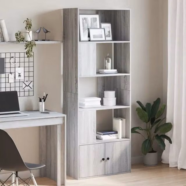 Libreria moderna vidaXL in legno grigio con pannello posteriore L: 70 cm, P: 20 cm, H: 189 cm – 1