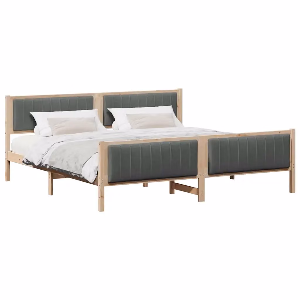 Struttura del letto moderna vidaXL in legno di pino e tessuto, marrone e grigio scuro, L/P/H: 200 x 200 x 85,5 cm – 2