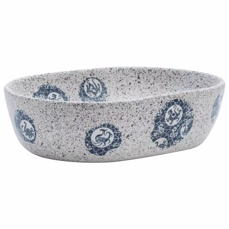 Lavabo da Appoggio Grigio e Blu Ovale 47x33x13 cm Vetroceramica