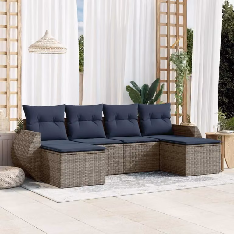 Maison Exclusive - Set di 6 divani da giardino con cuscini, grigio, polyrattan