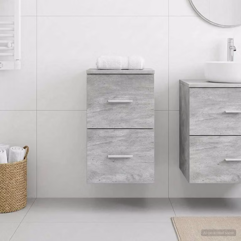 Armadio da bagno moderno vidaXL In-between Grigio Cemento, sospeso, con ripiani e cassetti, L: 30 cm, P: 41 cm, H: 50 cm