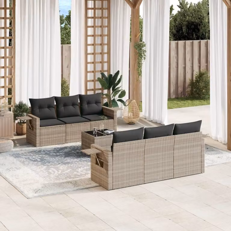Maison Exclusive - Set Divani da Giardino 7pz con Cuscini Grigio Chiaro Polyrattan