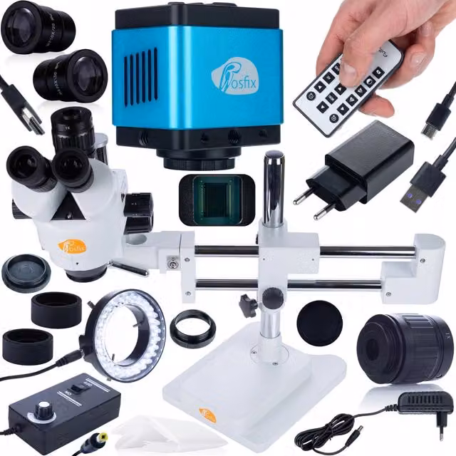 Microscopio Stereoscopico Trinoculare Jupiter Pro MSJP-T-SDMS1 con Zoom 7x-45x, Testa Rotante 360°, Illuminatore 144xLED e Connessioni USB-C e HDMI, Colore Bianco