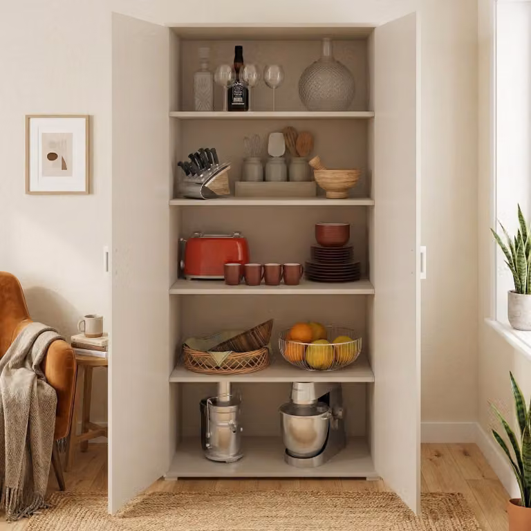 Dmora Armadio Multiuso 2 Ante Aliosha 45x195h cm Bianco, 2 Ante 5 Vani  Italy