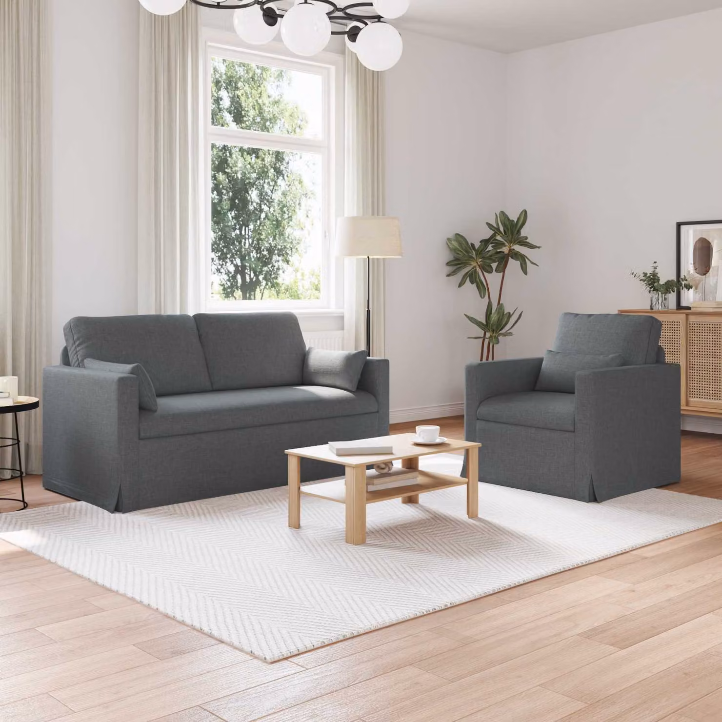 Set di 2 divani moderni vidaXL in tessuto grigio scuro con struttura in metallo L: 158 cm, P: 78 cm, H: 80 cm – 1
