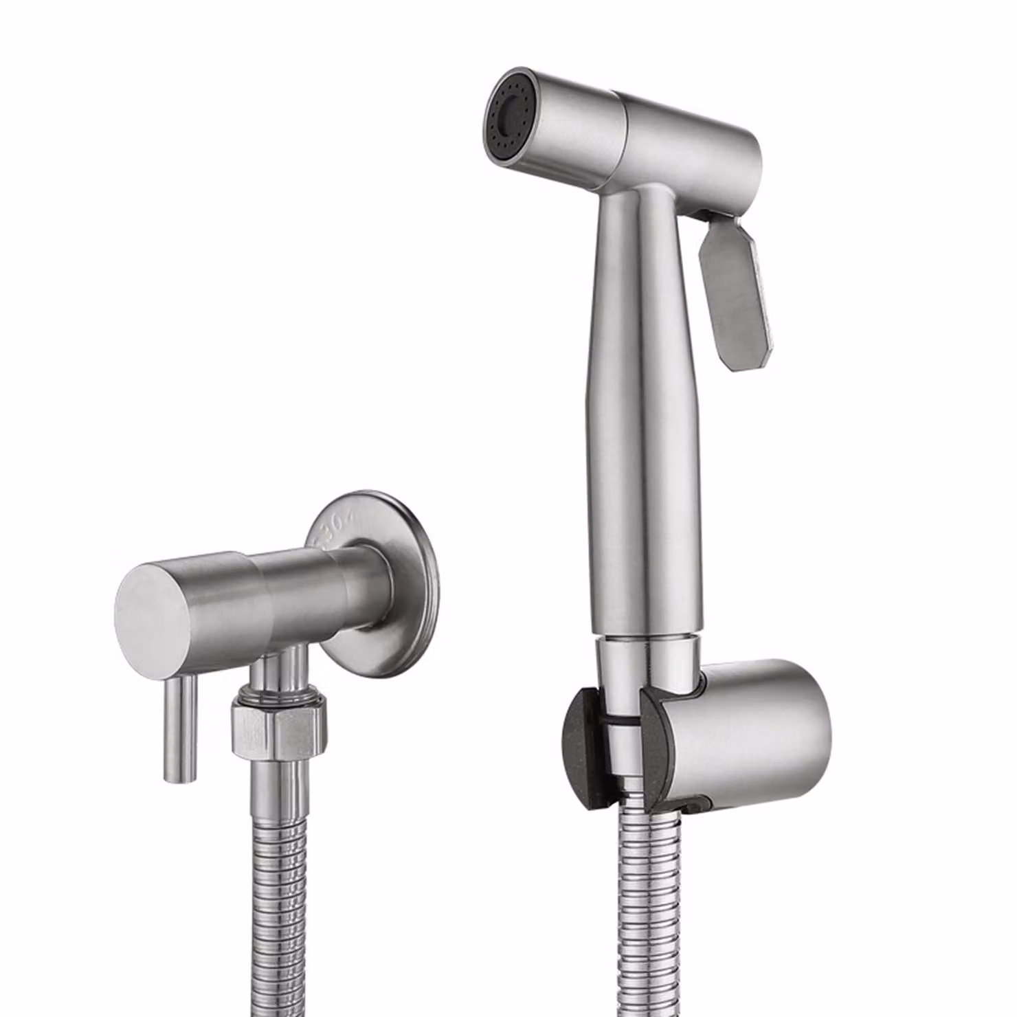 set di pistole a spruzzo per WC in acciaio inox 304, doccetta a pressione, risparmio idrico, adesivo incluso, installazione senza foratura, argento