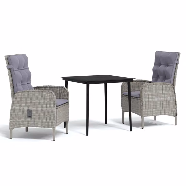 Set da Pranzo da Giardino 3 pz con Cuscini Grigio e Nero