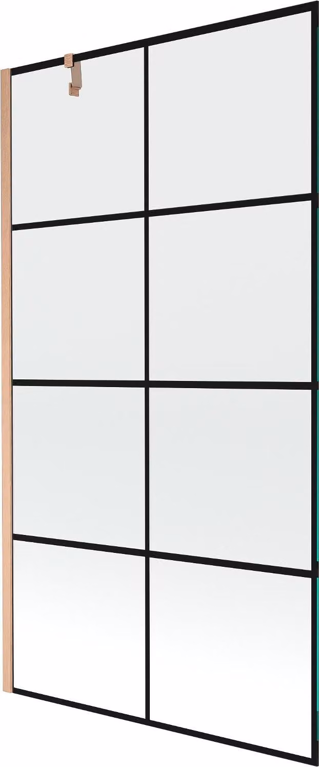 Mexen Next paratia da bagno a 1 anta 100 x 150 cm, griglia nera, rame spazzolato - 895-100-000-00-77-65