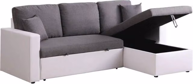 Divano ad angolo trasformabile con contenitore "Alain" - 221 x 145 x 85 cm - 3 posti a sedere - Grigio / Bianco