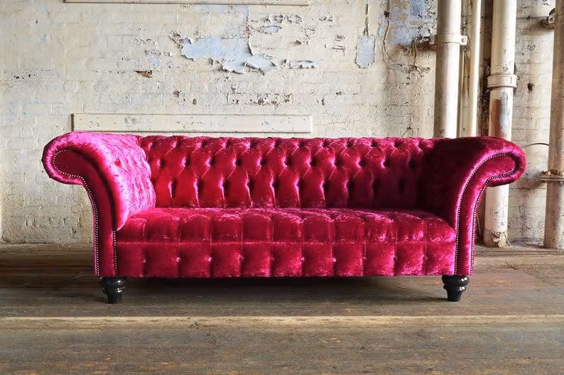 XXL Big Sofa 3 Sitzer Couch Chesterfield Polster Sitz Garnitur Leder Pink