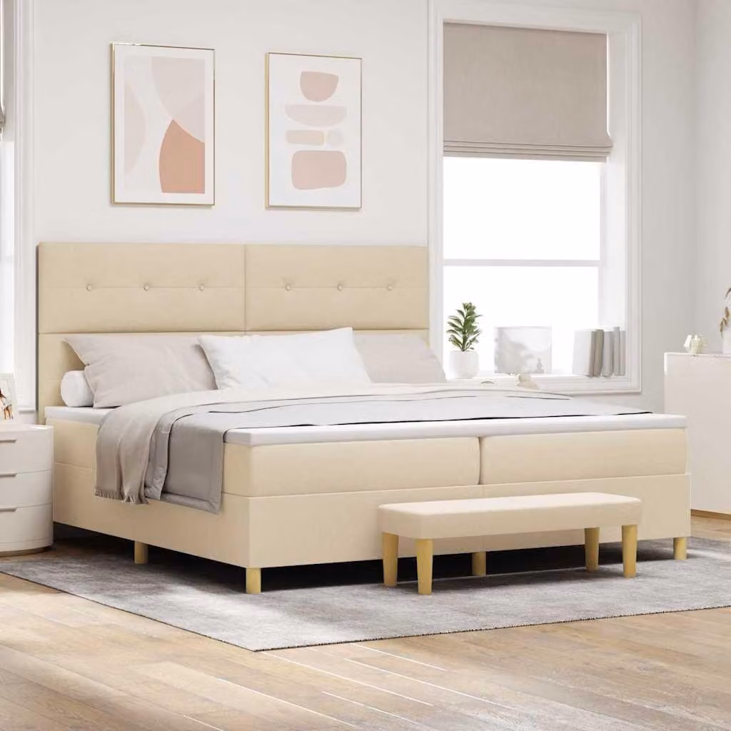 Maison Exclusive - Letto boxspring con testiera color crema 200 x 200 cm in tessuto