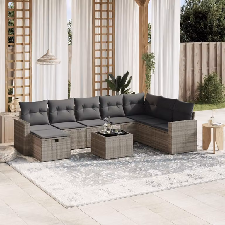 vidaXL Set Divano da Giardino a L 9pz con Cuscini Grigio con Tavolino e Struttura in Metallo