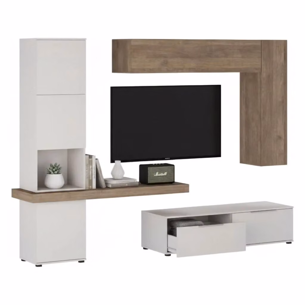 Parete Attrezzata Modulabile DMORA Riccia per Soggiorno, Beige e Marrone – 2