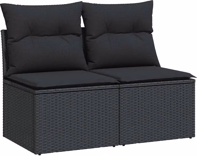 Set Divani da Giardino con Cuscini 2 pz | Set Salotto da Giardino Nero Polyrattan Acacia