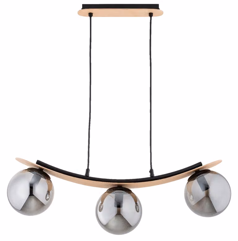 Lampada a sospensione NAIRA in legno chiaro, nero e fumé, 3xE14x10W, legno, dimensioni: 75x68x15 cm, IP20, Alfa
