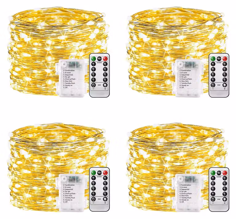 Catena luminosa con 100 LED, lunghezza 10 metri, 8 modalità, telecomando, timer, luce bianca calda, dimmerabile
