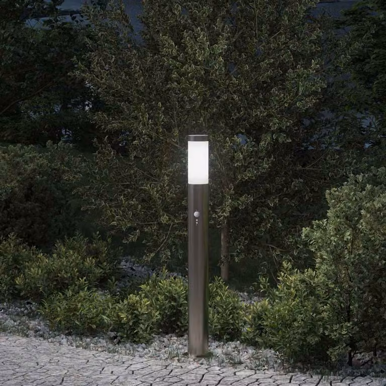 vidaXL Lampada a paletto con sensore di movimento in acciaio inox color argento, IP44, Altezza: 80 cm