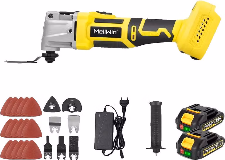 Utensile multifunzione, motore brushless, velocità regolabile, set di 2 batterie