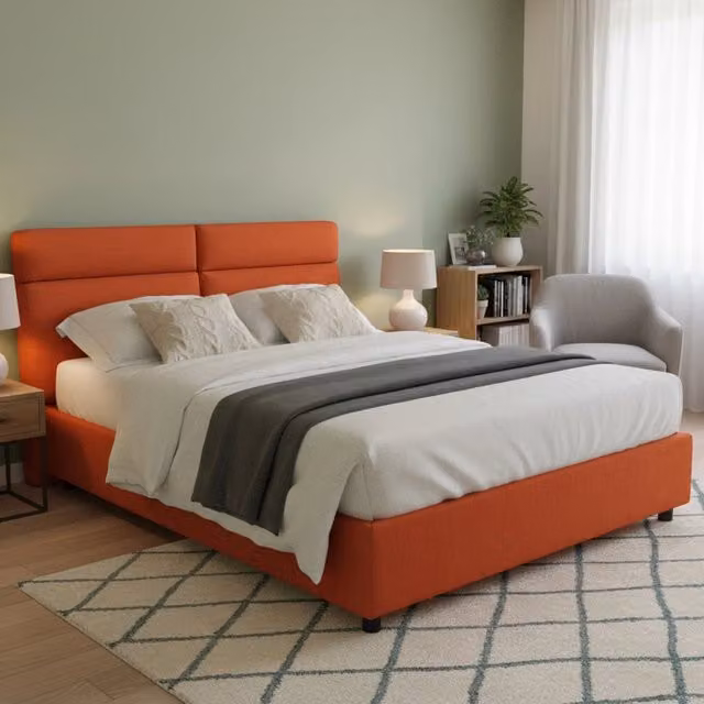 Letto Matrimoniale Ator DMORA Sfoderabile con Contenitore con Alzata, Arancione e Nero, L/P: 160 x 200 cm