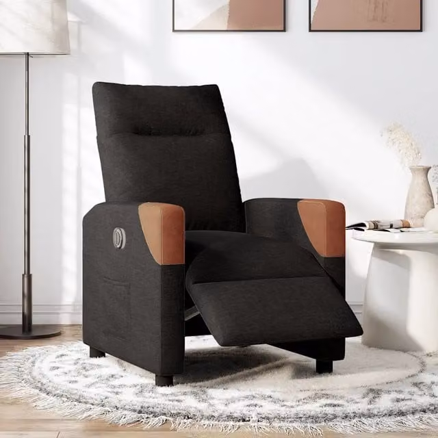 Poltrona Elettrica Reclinabile-Divano Sedia Nera in Tessuto 845315