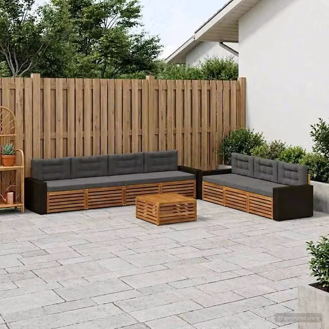 Set di divani da esterno 8 pezzi vidaXL in legno di acacia con tavolino e cuscini beige e antracite