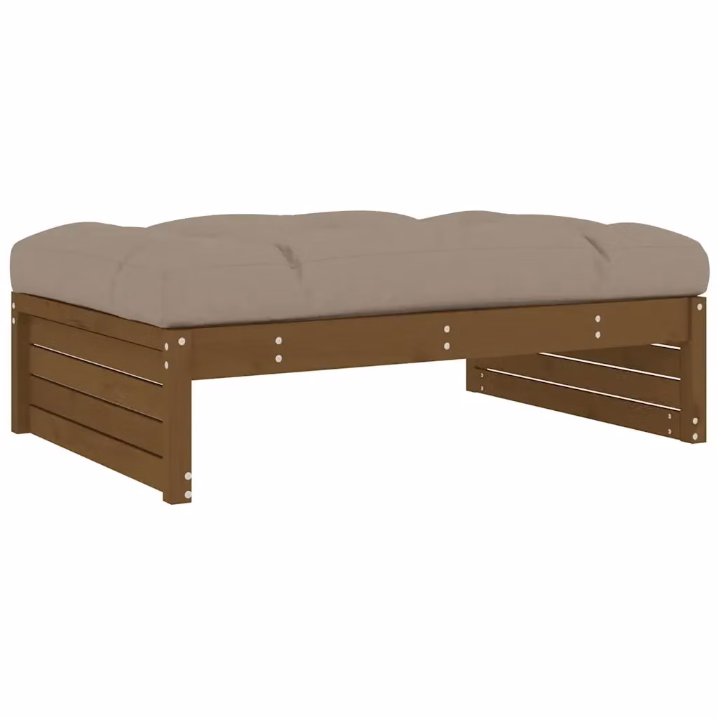 Sedia da giardino con poggiapiedi in legno massello di pino color marrone ambra e cuscini beige L: 120 cm, P: 80 cm – 2