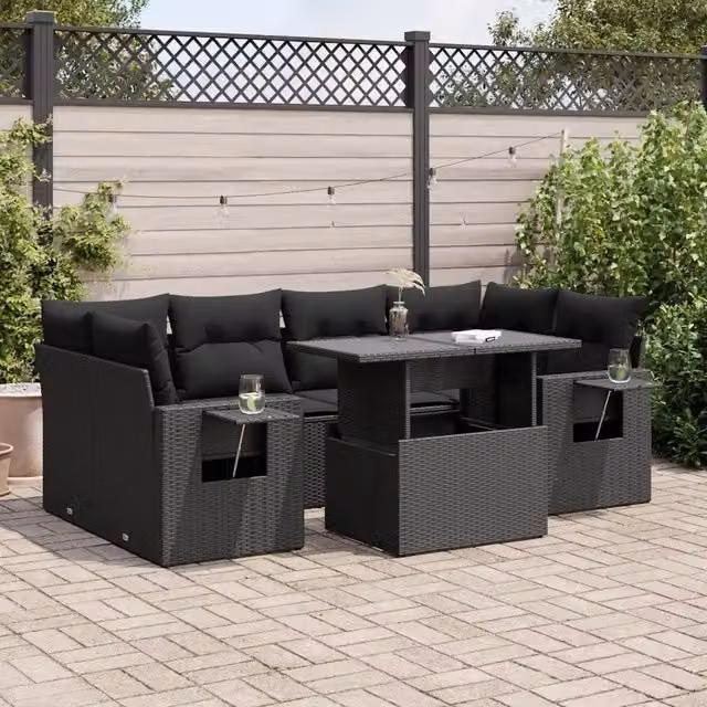 Set Divani da Giardino con Cuscini 7pz Nero Polyrattan 3326426