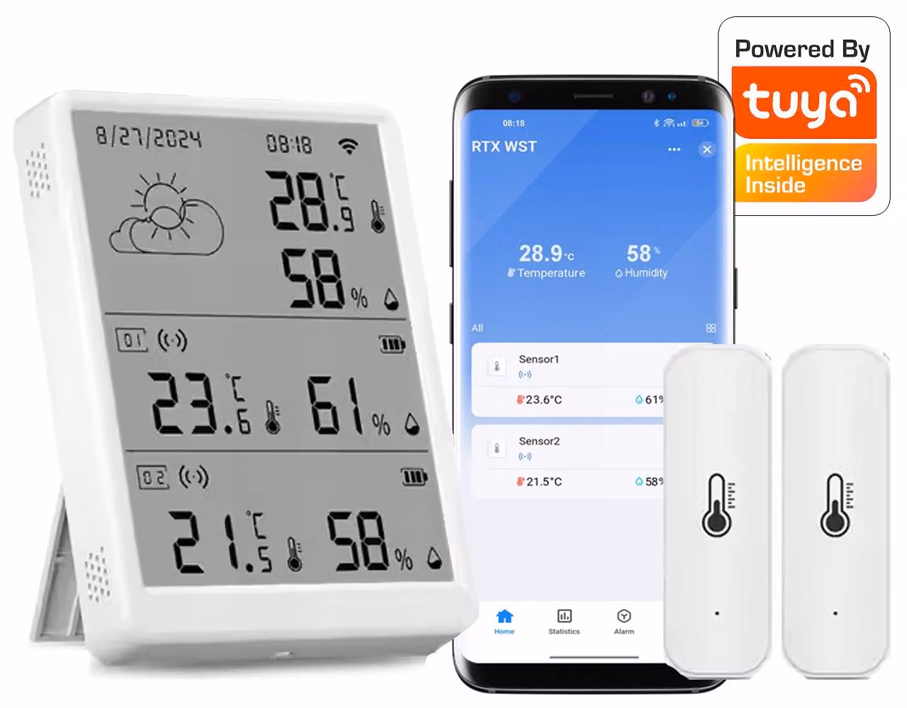 Stazione meteorologica WiFi Tuya con display LCD e 2 sensori esterni di temperatura e umidità