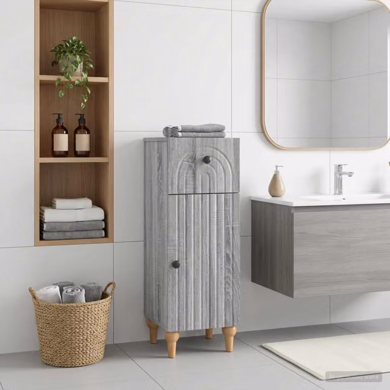 Mobiletto da bagno moderno vidaXL ALKMAAR grigio e nero con ante a cerniera e ripiani interni L/P/H: 30 x 31 x 80 cm