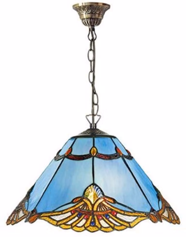 Lampada a sospensione Casa Padrino Tiffany, stile Art Nouveau, blu/multicolore, diametro 40 cm, altezza 92 cm. Lampada a sospensione realizzata a mano in vetro e metallo