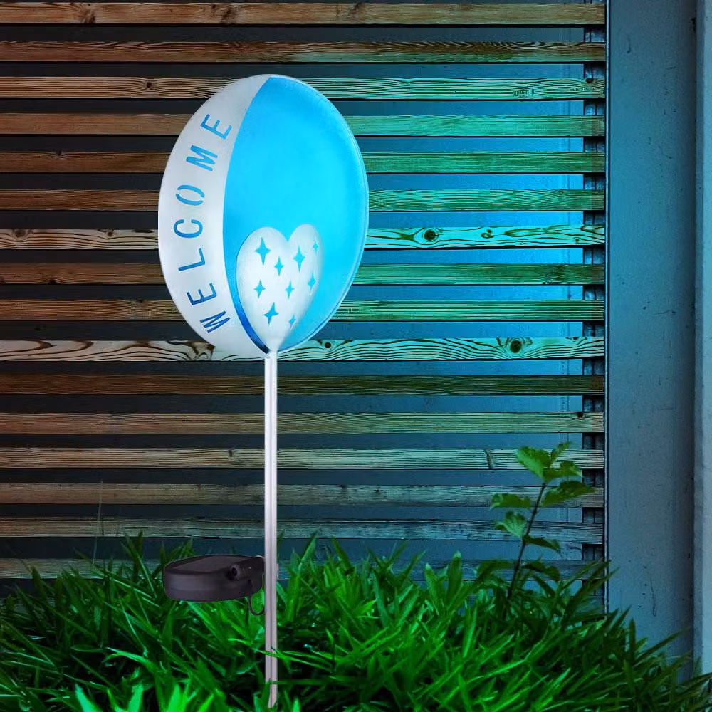 Lampada solare a LED, blu-argento, Welcome, H 78,5 cm